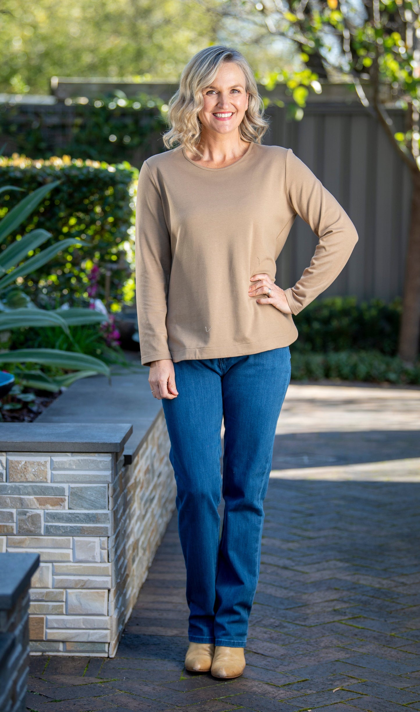 Pure Cotton Long Sleeve Crew Neck Top #108 Latte