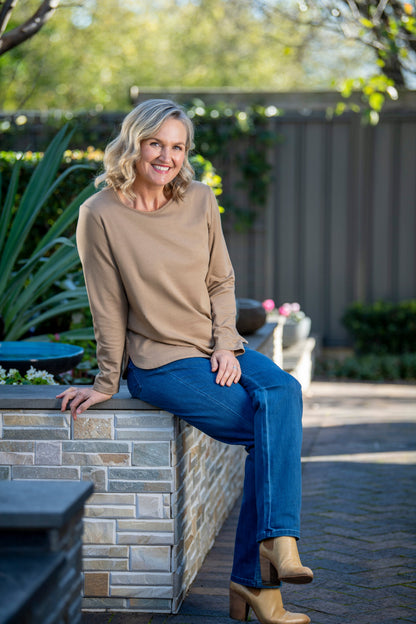 Pure Cotton Long Sleeve Crew Neck Top #108 Latte