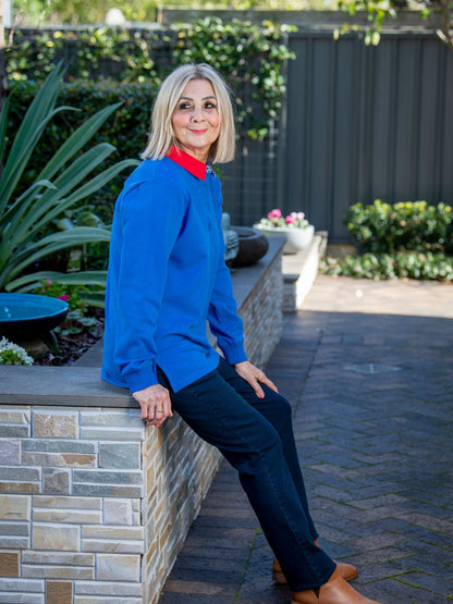 Contrast Trim half button placket cotton rugby top #1022 - Blue