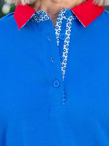 Contrast Trim half button placket cotton rugby top #1022 - Blue
