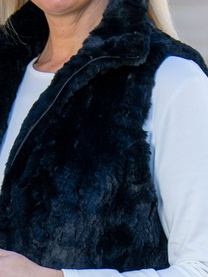 Faux Fur Vest with Zip Opening #2000 - Black
