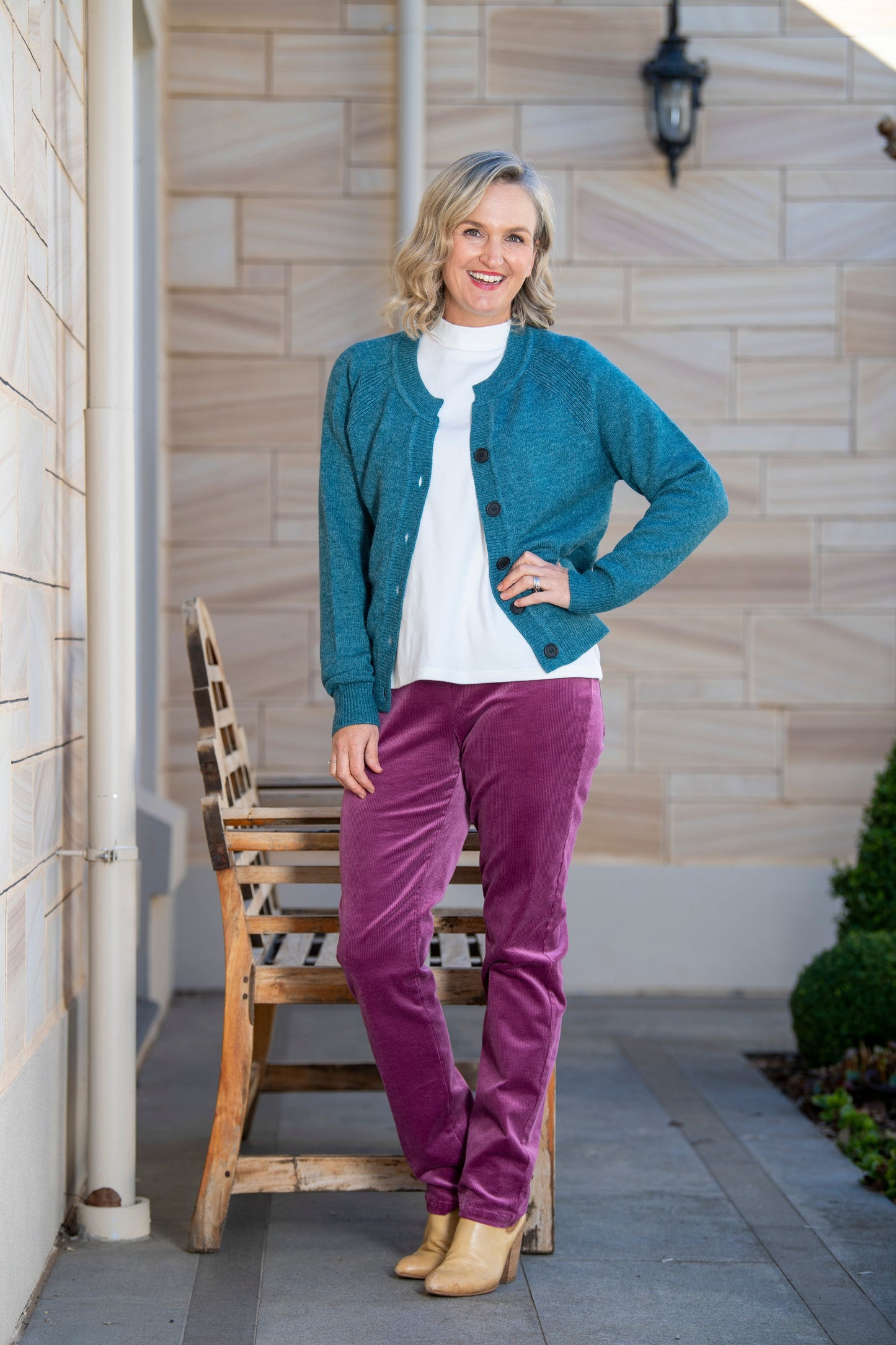 Soft Knit Cardigan Long sleeve 5 Button  #5009 Natural