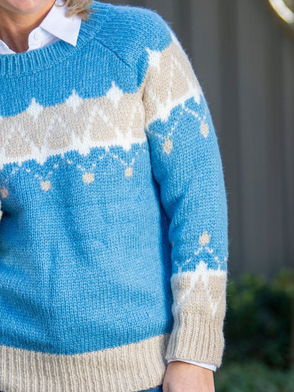 Fairisle Crew Neck knit jumper #5461 - Blue