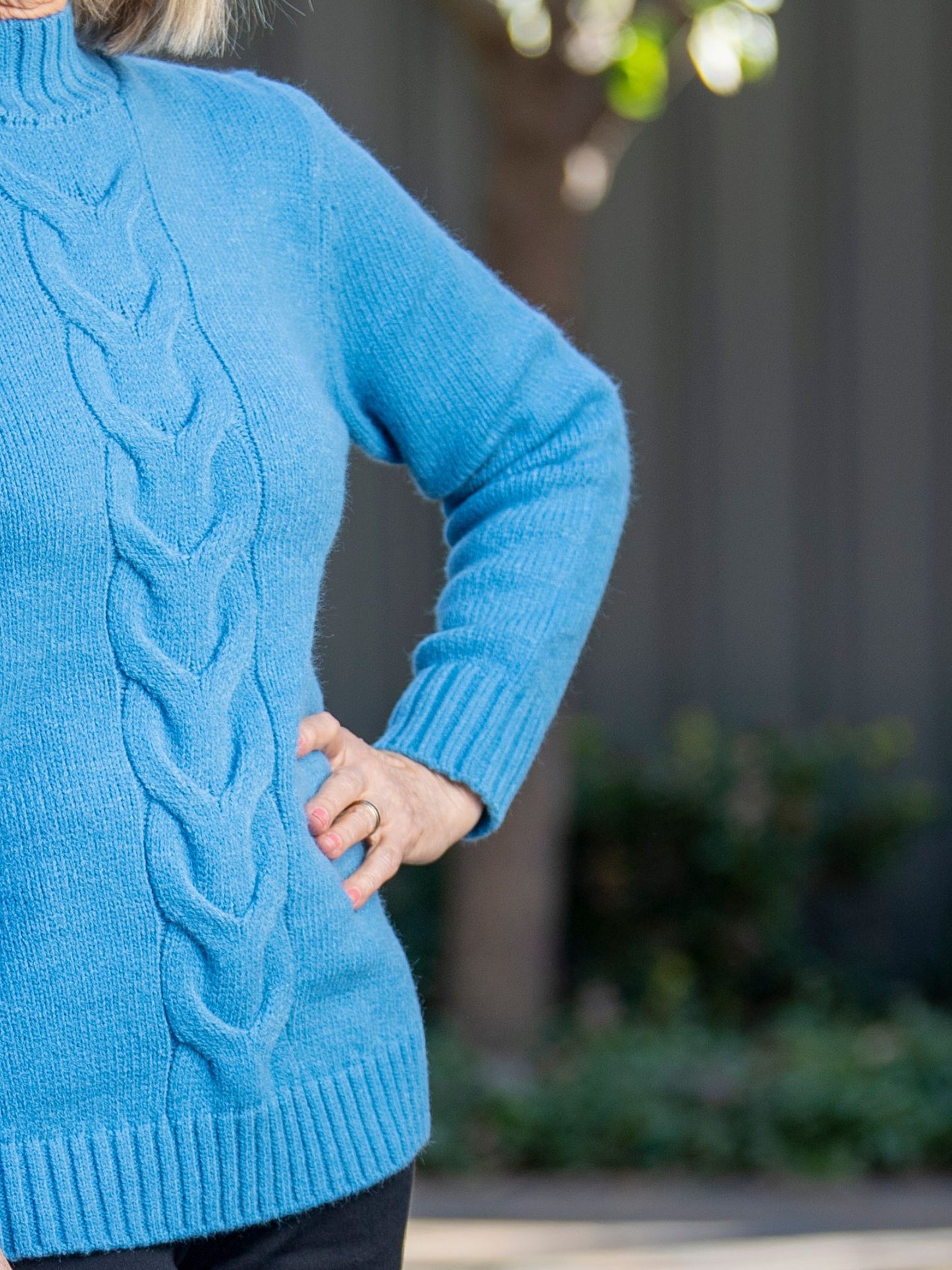 Single Cable Knit Mock Turtle Neck jumper #5622 - Blue