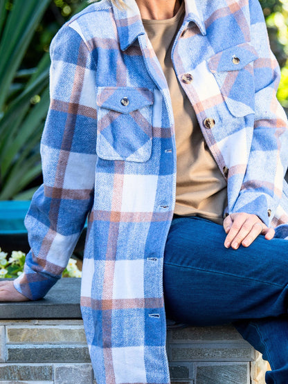 Check Shacket Shirt Jacket #9069 Blue