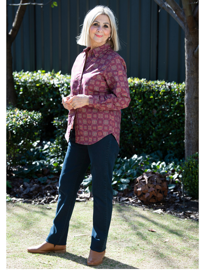 Pure 100% Cotton Long Sleeve Multi Colour Print Shirt #3739 Rosewood