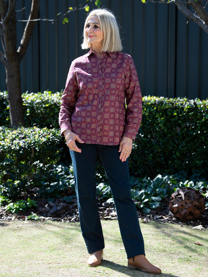 Pure 100% Cotton Long Sleeve Multi Colour Print Shirt #3739 Rosewood