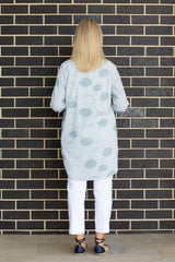 #3667 - Blue Spot stripe print long line over shirt with pockets