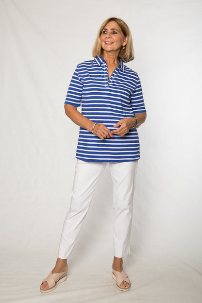 Short sleeve cotton stripe polo #40 Blue