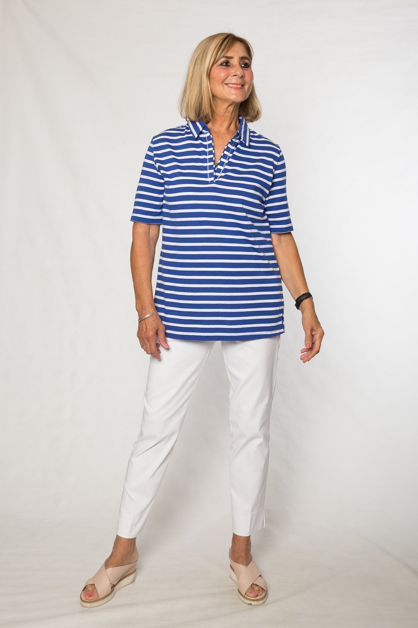 Short sleeve cotton stripe polo #40 Blue