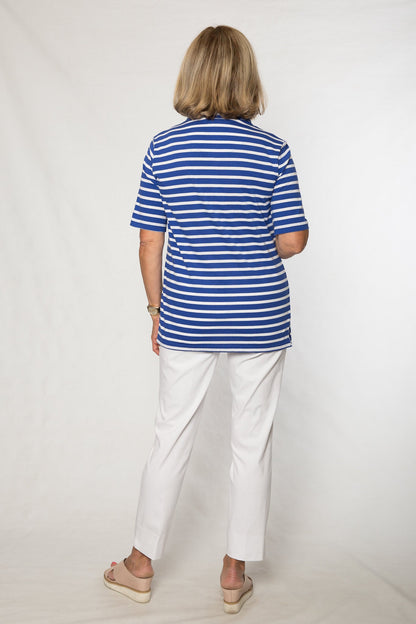 Short sleeve cotton stripe polo #40 Blue
