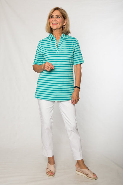 Short sleeve cotton stripe polo # 40 Green