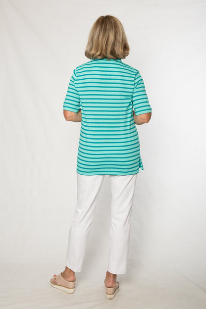 Short sleeve cotton stripe polo # 40 Green