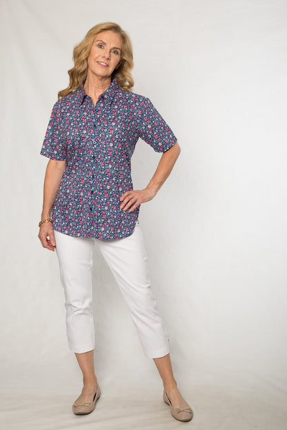 Pure cotton floral print shirt #3018 Blue