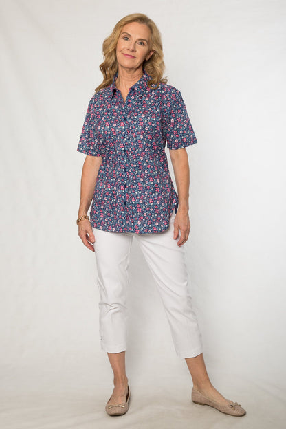 Pure cotton floral print shirt #3018 Blue