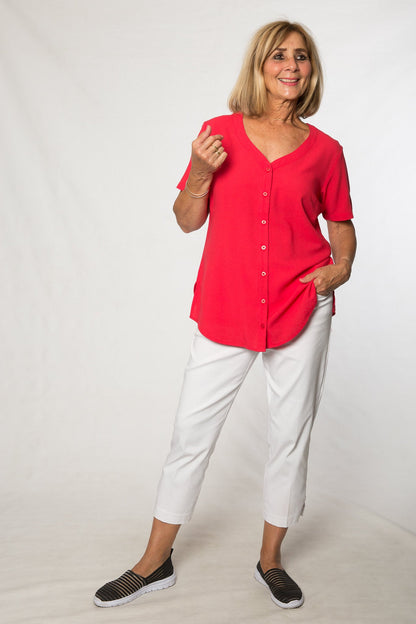 V-Neck short sleeve rayon shirt #3496 Cherry
