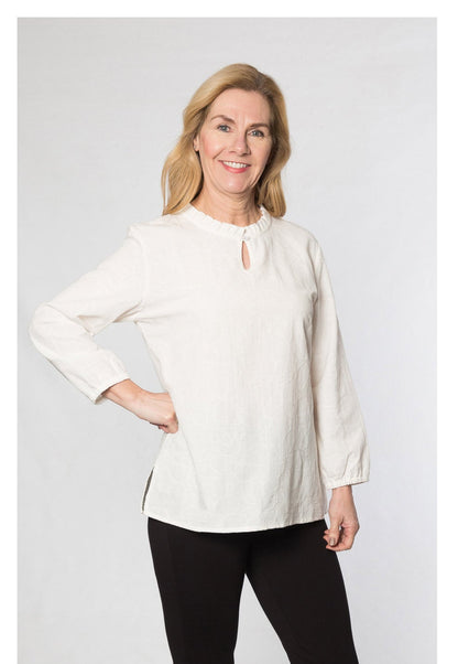 Ruffle neck peasant sleeve tunic #363 White