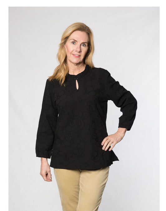Ruffle neck peasant sleeve tunic #363 Black