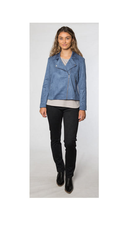 Faux suede lined crop jacket #9551 Blue