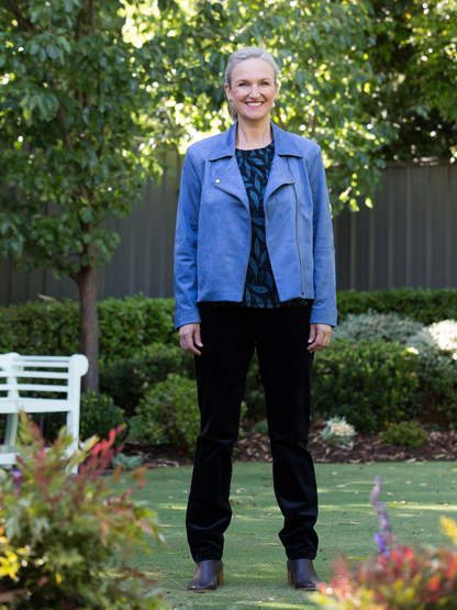 Faux suede lined crop jacket #9551 Blue