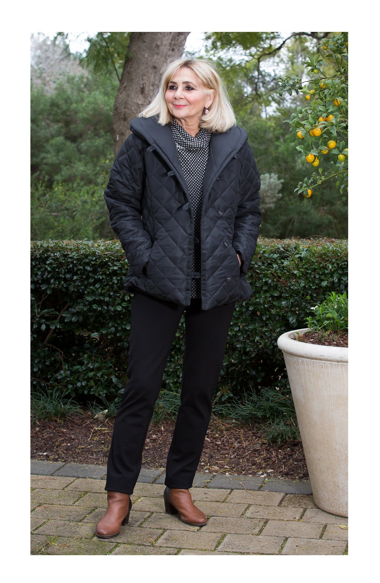 Shawl neck diamond quilted jacket #9477 Black