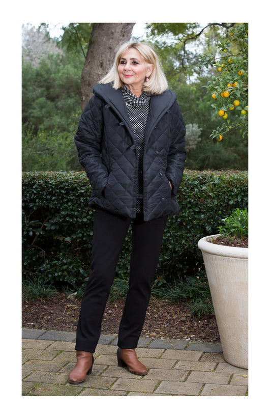 Shawl neck diamond quilted jacket #9477 Black