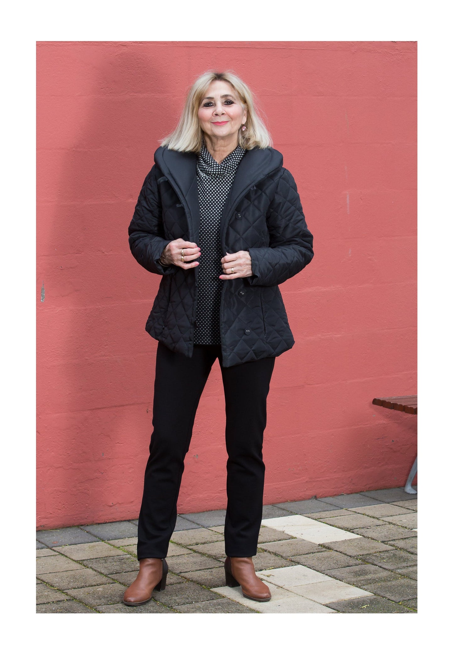 Shawl neck diamond quilted jacket #9477 Black