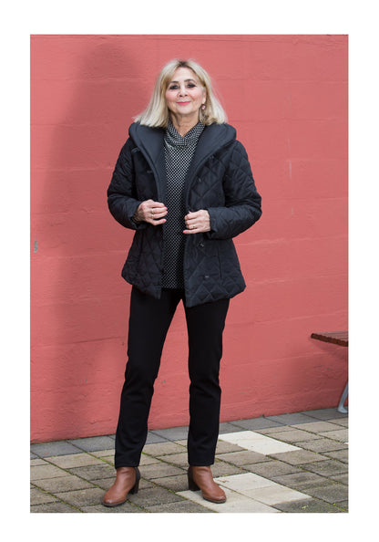 Shawl neck diamond quilted jacket #9477 Black