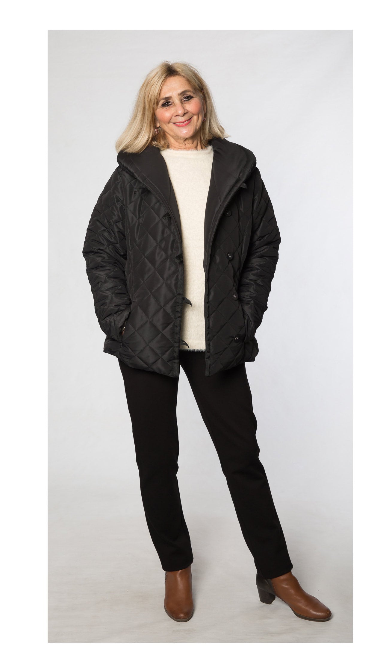 Shawl neck diamond quilted jacket #9477 Black