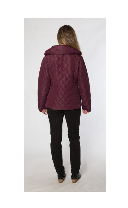 Shawl neck diamond quilted jacket  #9477 Aubergine