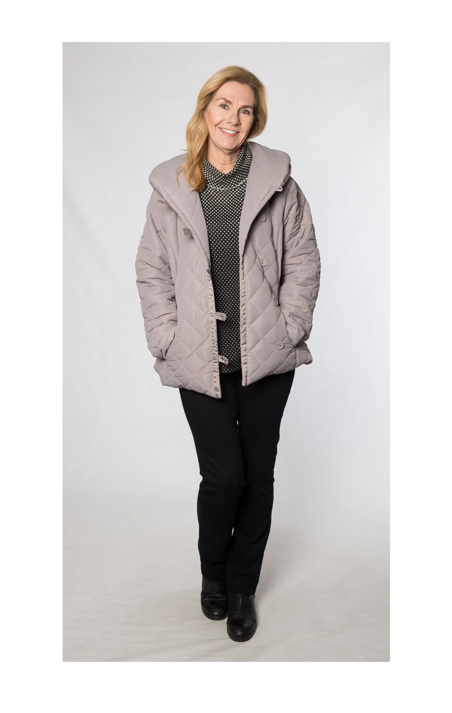 Cowl neck diamond stitch crop jacket #9477 Mocha