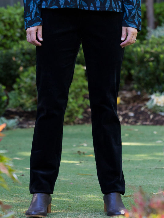Two way stretch cord pull on pant with patch pockets #6007 Black