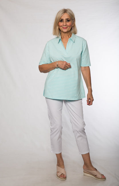 Short sleeve cotton stripe polo #41 Green