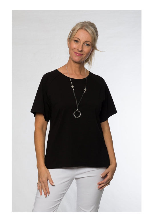 Short raglan sleeve stretch cotton top #149 Black