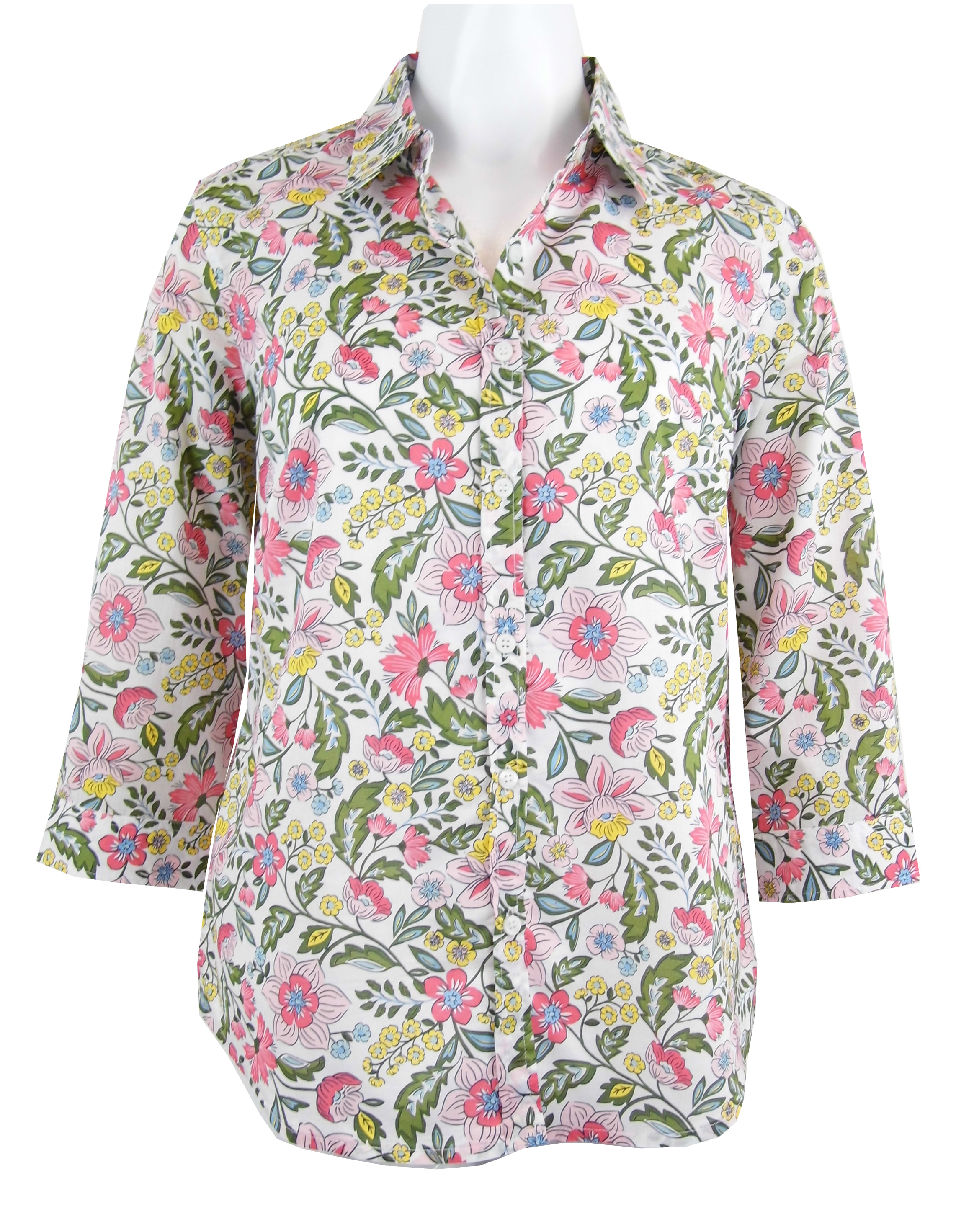 Women's floral print cotton 3/4 sleeve shirt